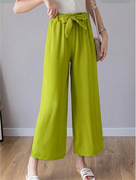 Bamboo Feeling Full Length Pants W/ Tie Belt and Pockets